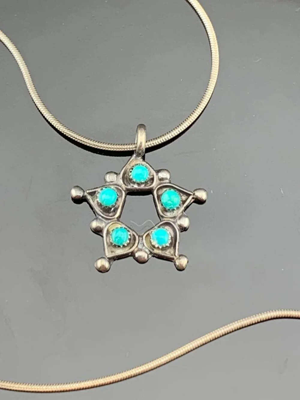 Turquoise Sterling Silver Petite Native American Pendant Necklace J1455